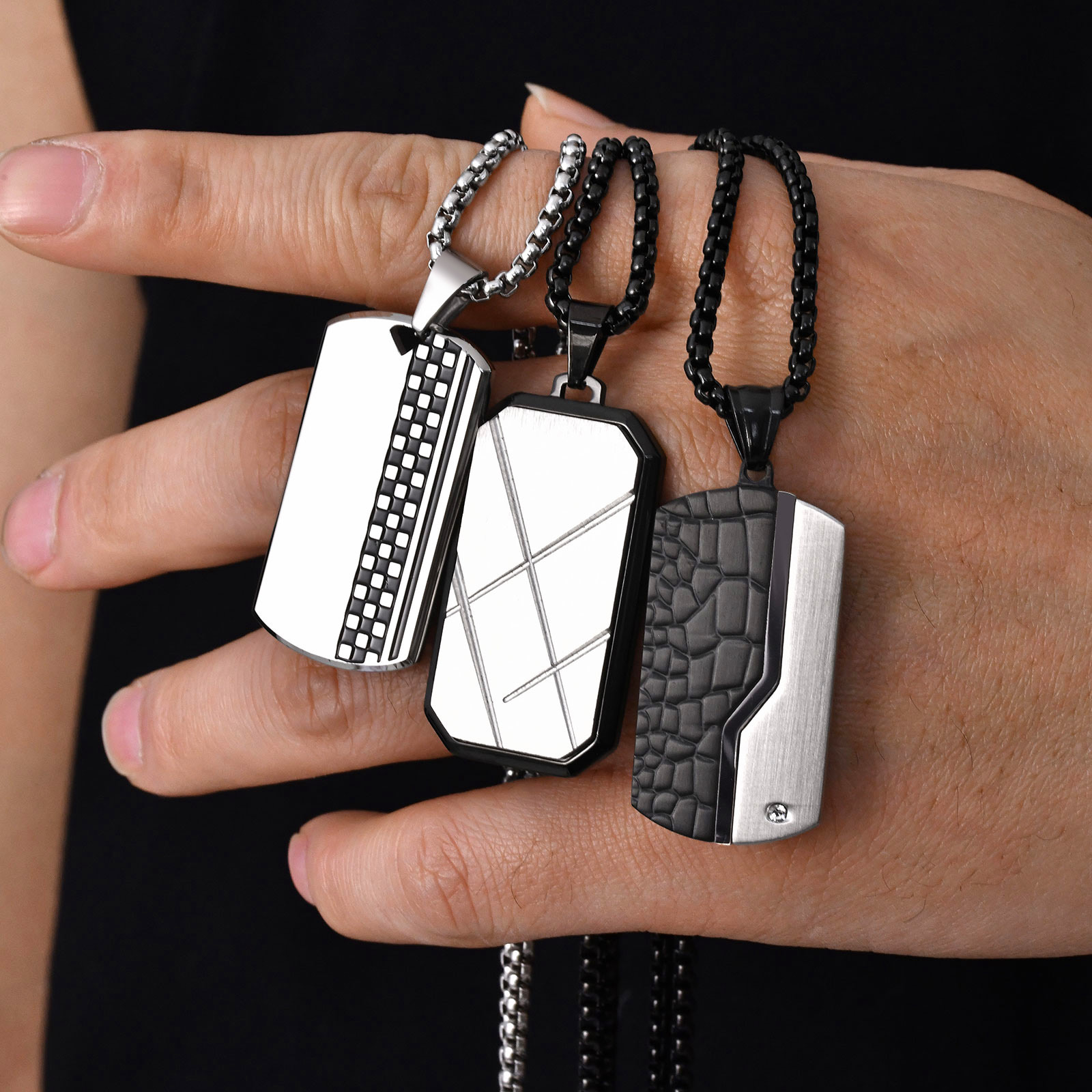 Mens Dog Tag Necklace - Colar Masculino Estiloso, Colares de Identificação