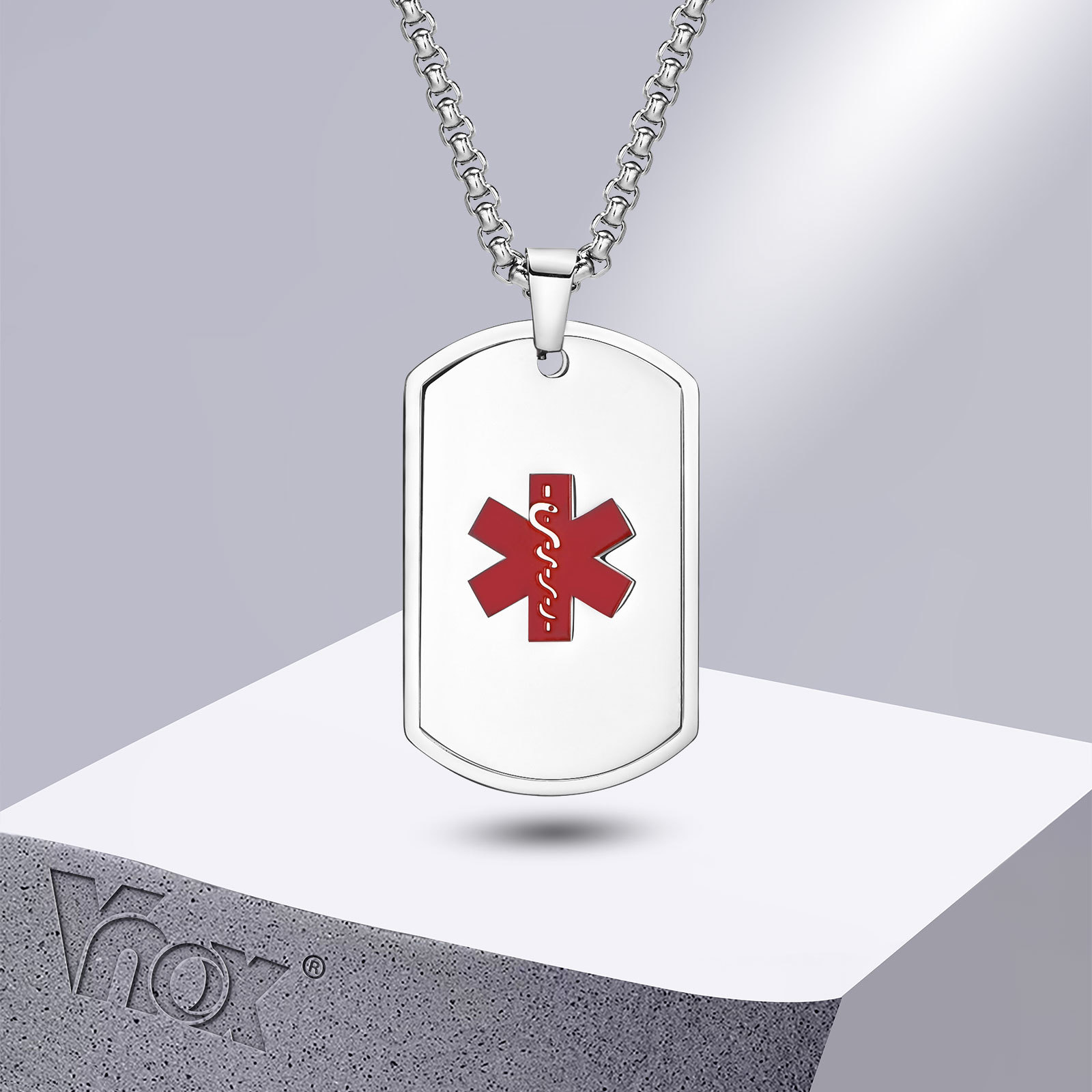 Mens Dog Tag Necklace - Vnox-Medical Alert ID Colar para Homens