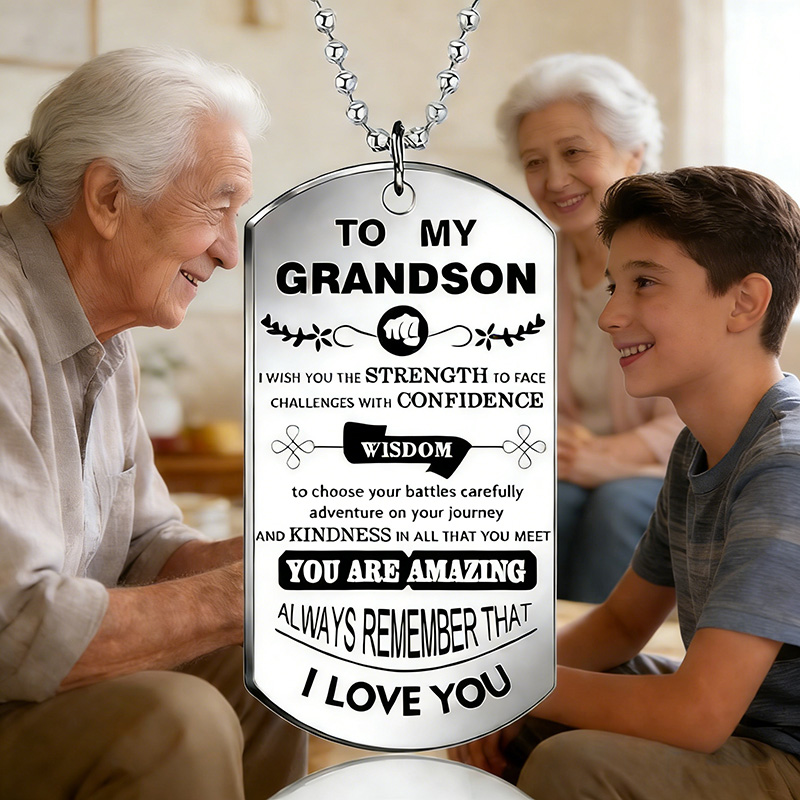 Mens Dog Tag Necklace - Para meu neto inspirador colar grande