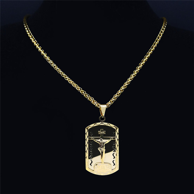 Colar Crucifixo INRI Jesus em  - Mens Dog Tag Necklace avaliação e preço