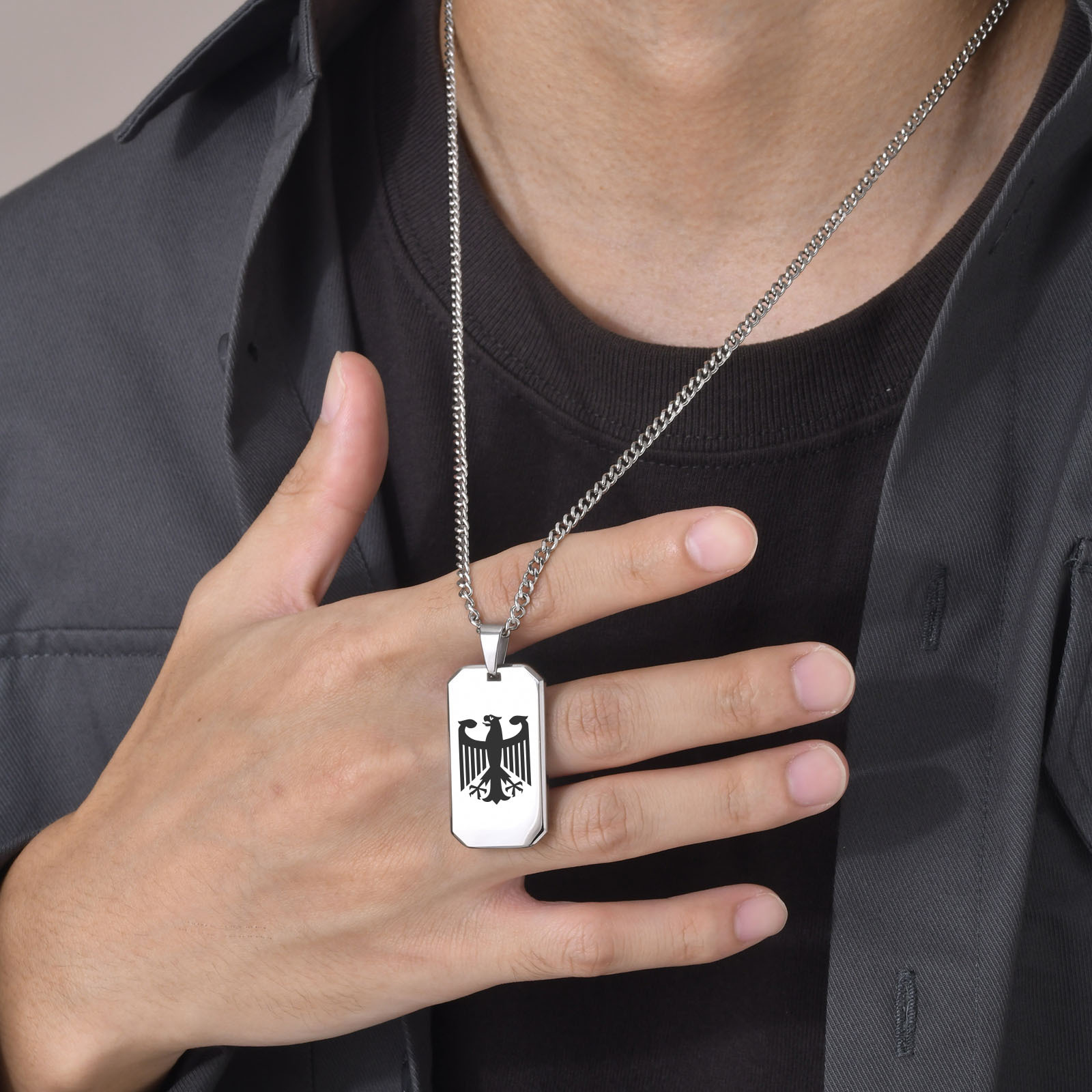 Colares quadrados de águia ale - Mens Dog Tag Necklace avaliação e preço