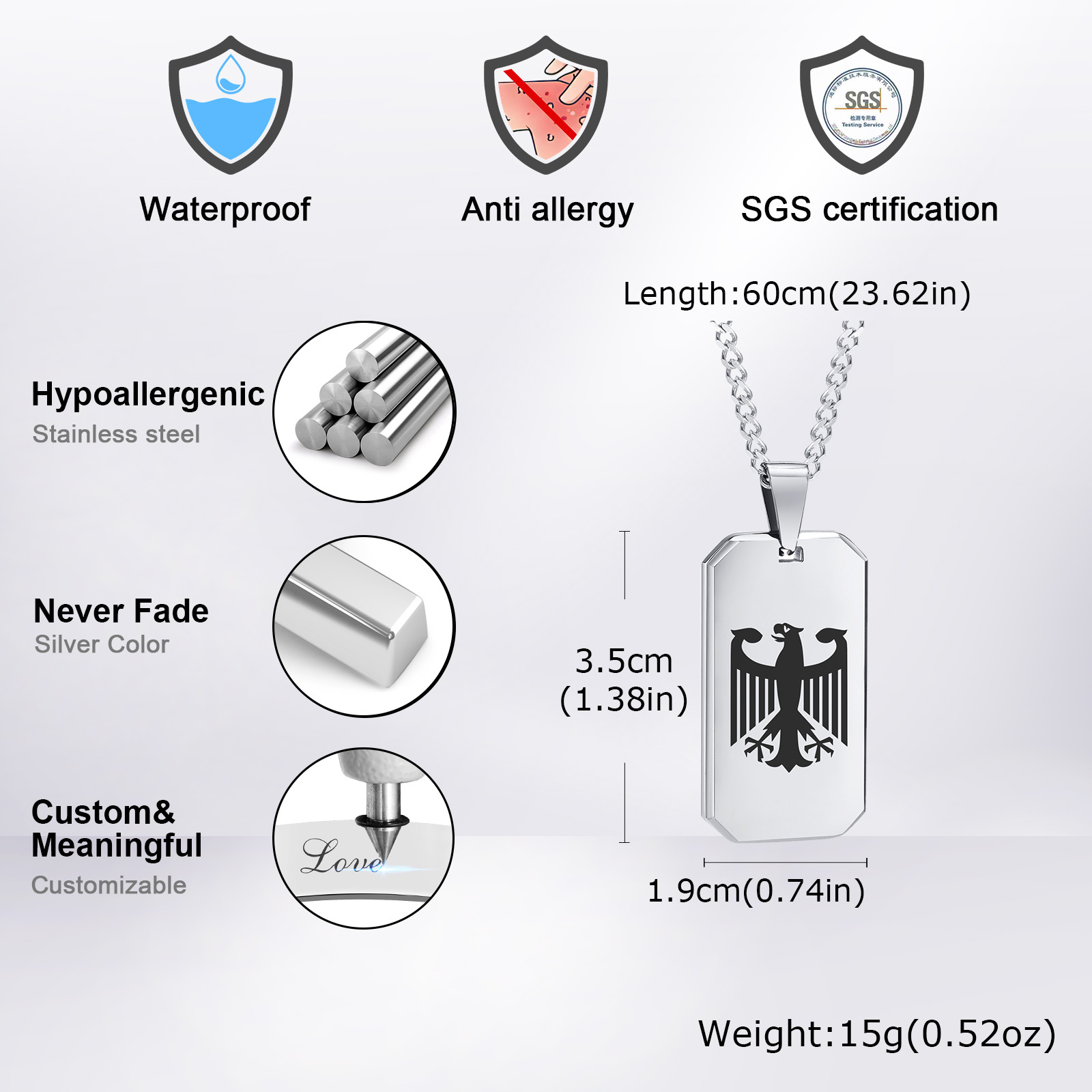 Colares quadrados de águia ale - Mens Dog Tag Necklace avaliação e preço