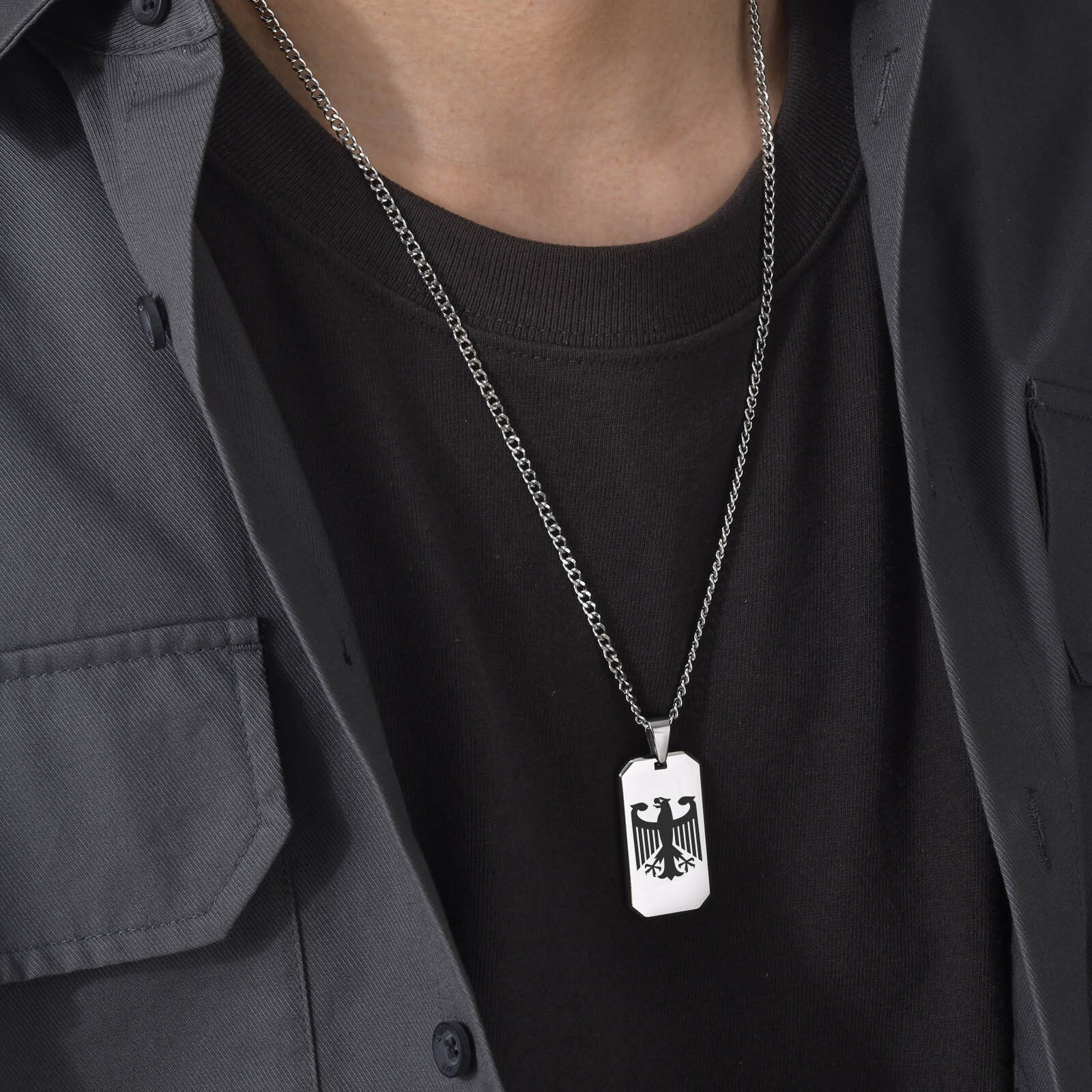 Colares quadrados de águia ale - Mens Dog Tag Necklace avaliação e preço